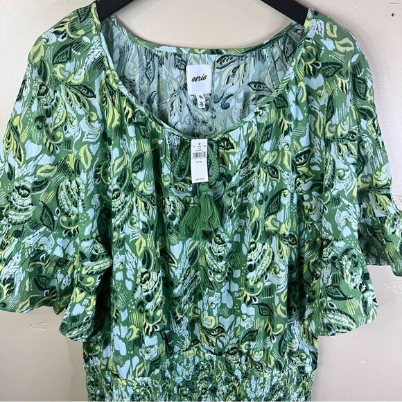 NWT Aerie Smocked Waist Floral Kelly Green Mini‎ Sundress Size XXL Summer - Picture 8 of 8